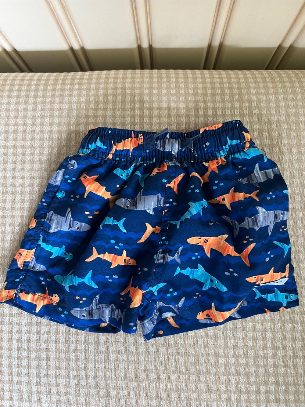 Boys' Navy Shark Print Swim Shorts